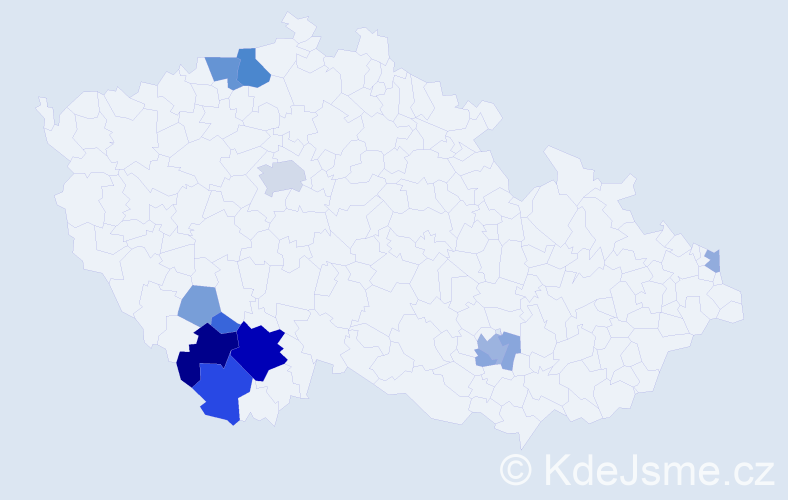 Příjmení: 'Konzal', počet výskytů 55 v celé ČR