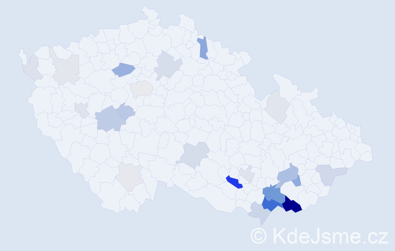 Příjmení: 'Káčerek', počet výskytů 86 v celé ČR