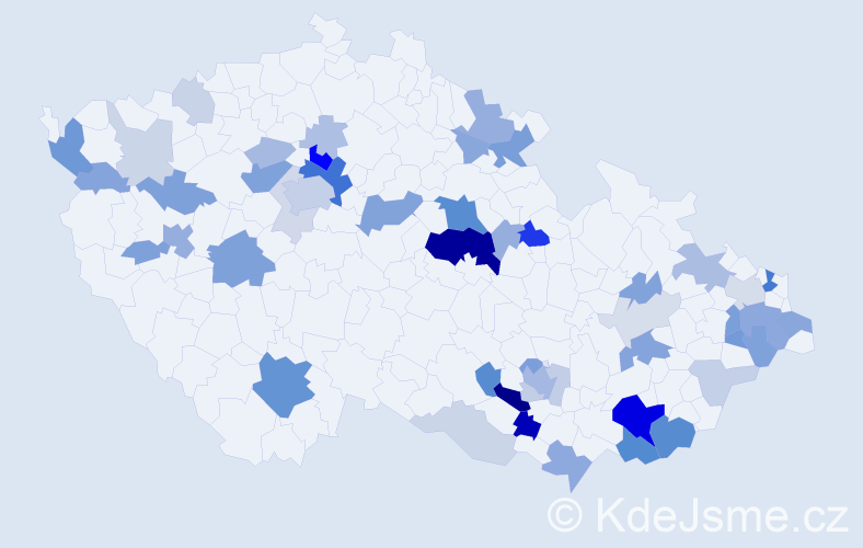 Příjmení: 'Klaudová', počet výskytů 141 v celé ČR