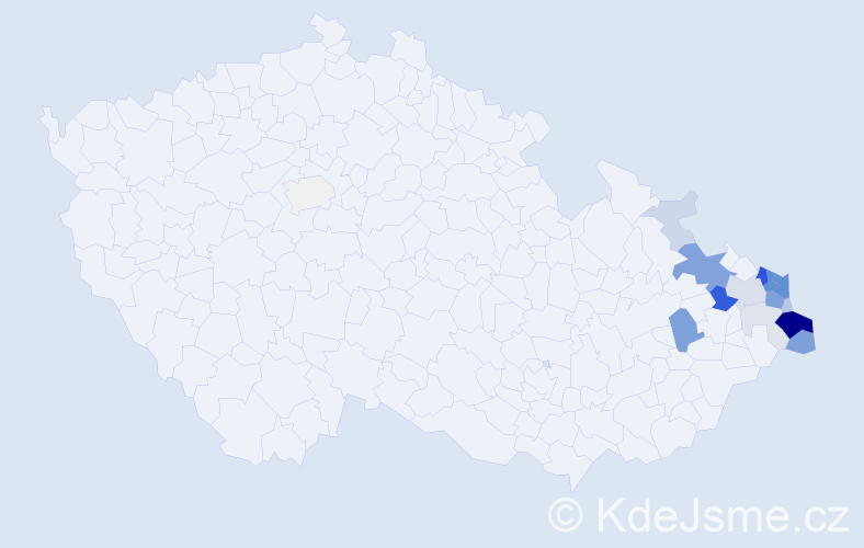 Příjmení: 'Kolarczyková', počet výskytů 70 v celé ČR