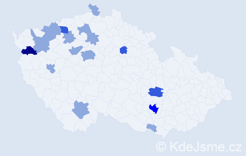 Příjmení: 'Mágr', počet výskytů 31 v celé ČR