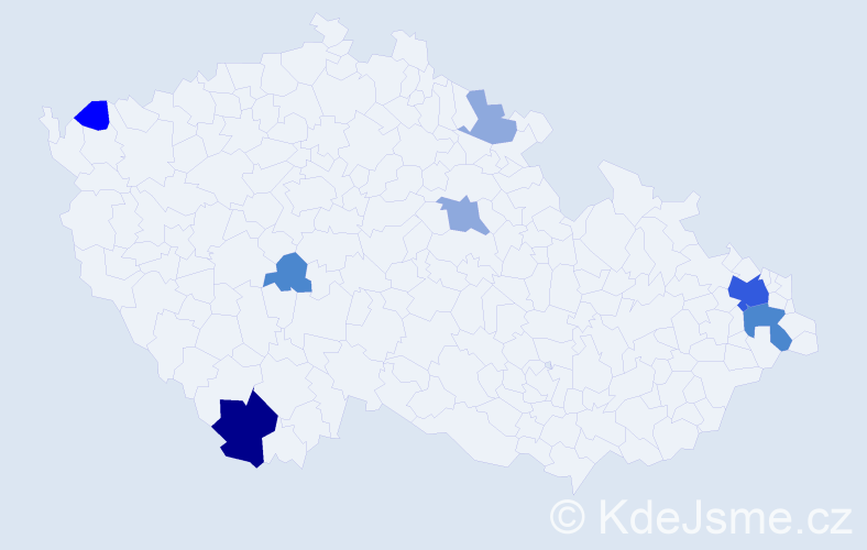 Příjmení: 'Čabaj', počet výskytů 18 v celé ČR