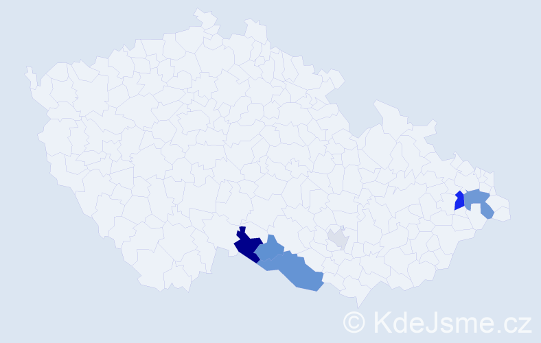 Příjmení: 'Wirglová', počet výskytů 13 v celé ČR