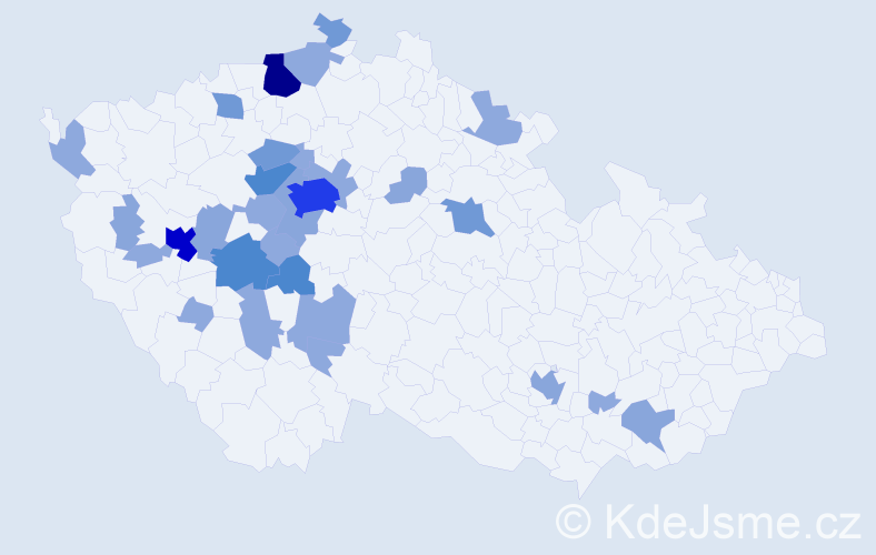 Příjmení: 'Modlíková', počet výskytů 72 v celé ČR