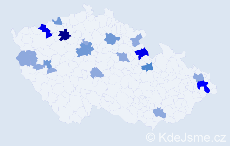 Příjmení: 'Kráčmer', počet výskytů 47 v celé ČR