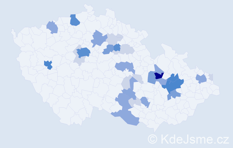 Příjmení: 'Pyšný', počet výskytů 103 v celé ČR
