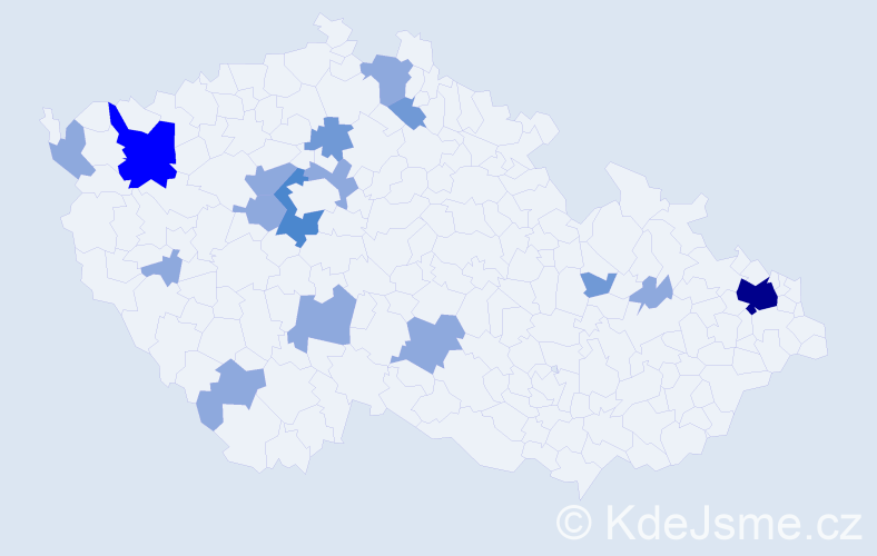 Příjmení: 'Kindel', počet výskytů 29 v celé ČR