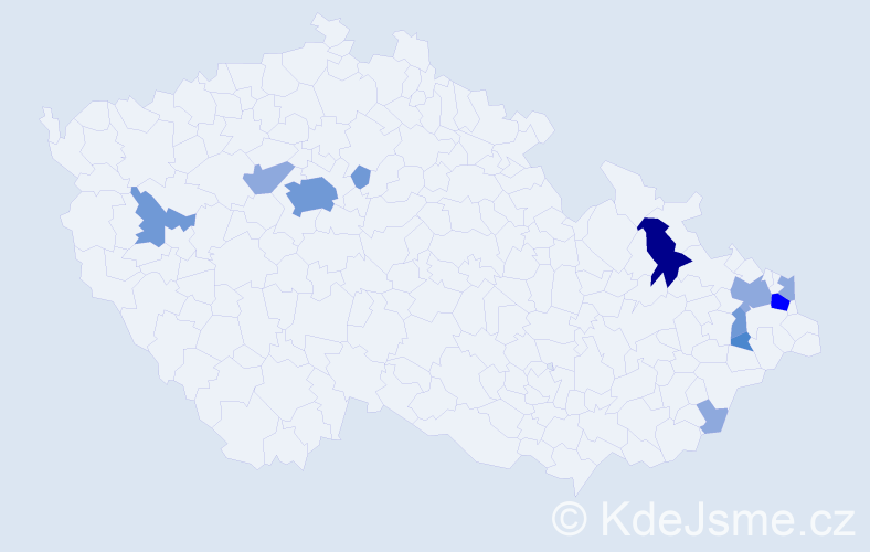 Příjmení: 'Kojdová', počet výskytů 25 v celé ČR