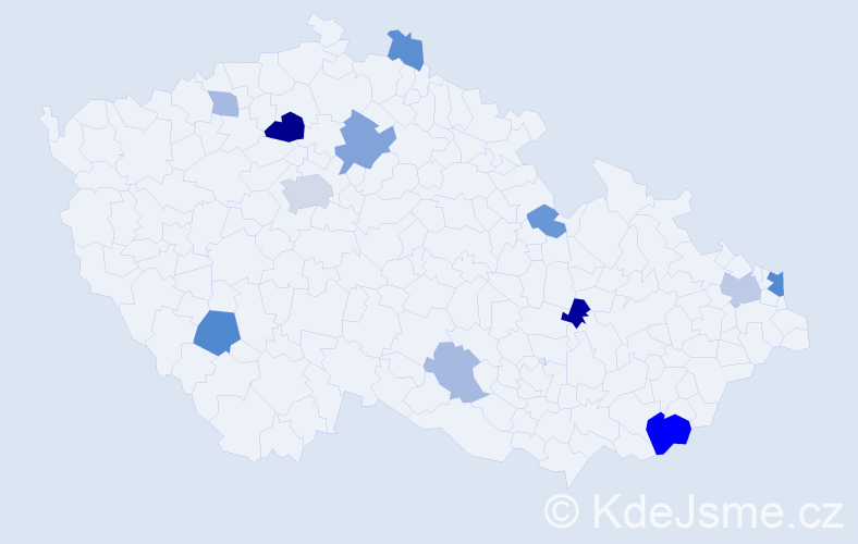 Příjmení: 'Kánová', počet výskytů 25 v celé ČR
