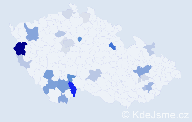 Příjmení: 'Kochta', počet výskytů 64 v celé ČR