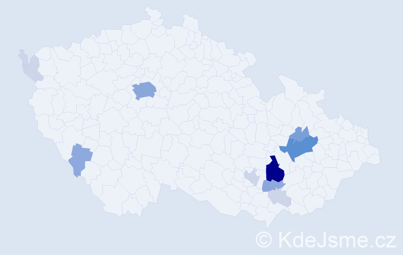 Příjmení: 'Poč', počet výskytů 38 v celé ČR