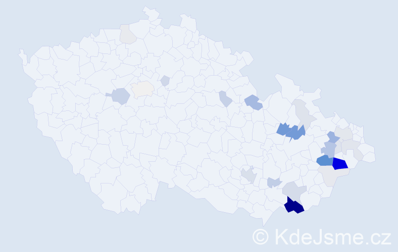 Příjmení: 'Koryčanský', počet výskytů 105 v celé ČR