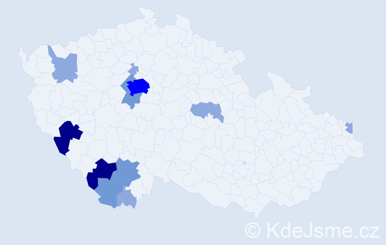 Příjmení: 'Kindlmanová', počet výskytů 27 v celé ČR