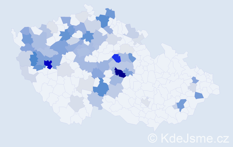 Příjmení: 'Šteklová', počet výskytů 266 v celé ČR