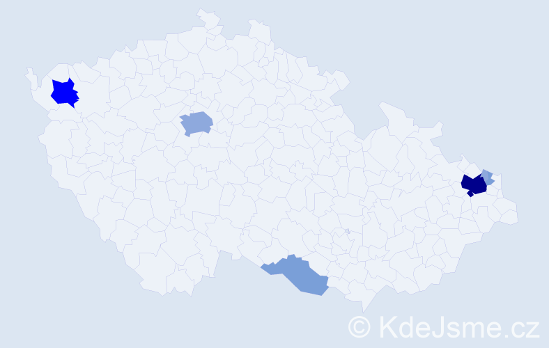 Příjmení: 'Dudziaková', počet výskytů 18 v celé ČR