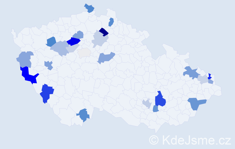 Příjmení: 'Pšenák', počet výskytů 53 v celé ČR