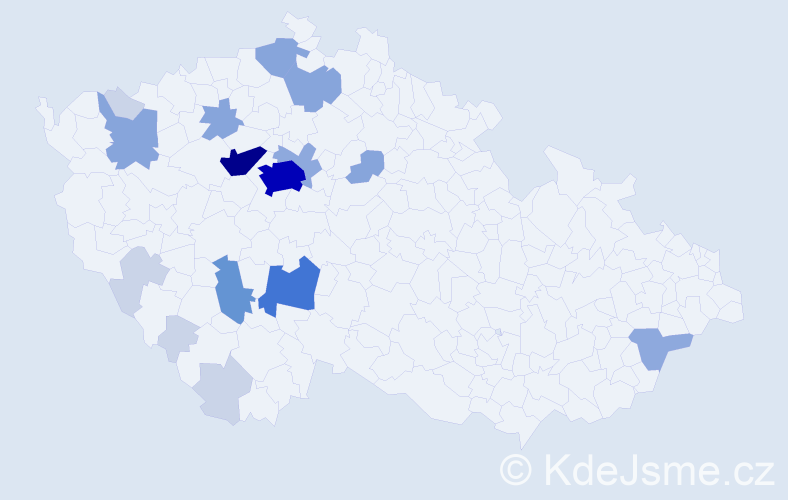 Příjmení: 'Hanzák', počet výskytů 60 v celé ČR