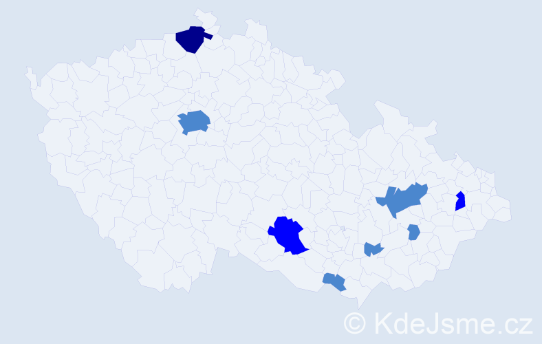 Příjmení: 'Kylerová', počet výskytů 12 v celé ČR