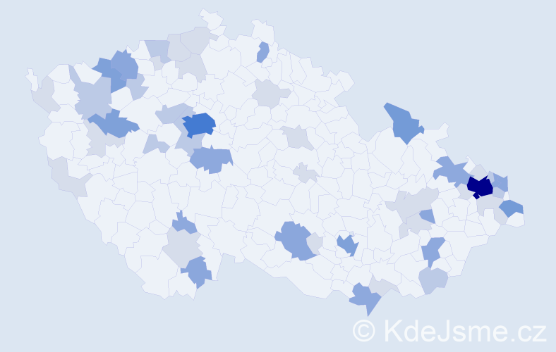 Příjmení: 'Mravcová', počet výskytů 134 v celé ČR