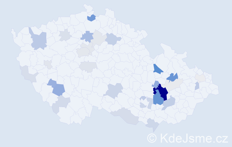 Příjmení: 'Kaplánek', počet výskytů 110 v celé ČR