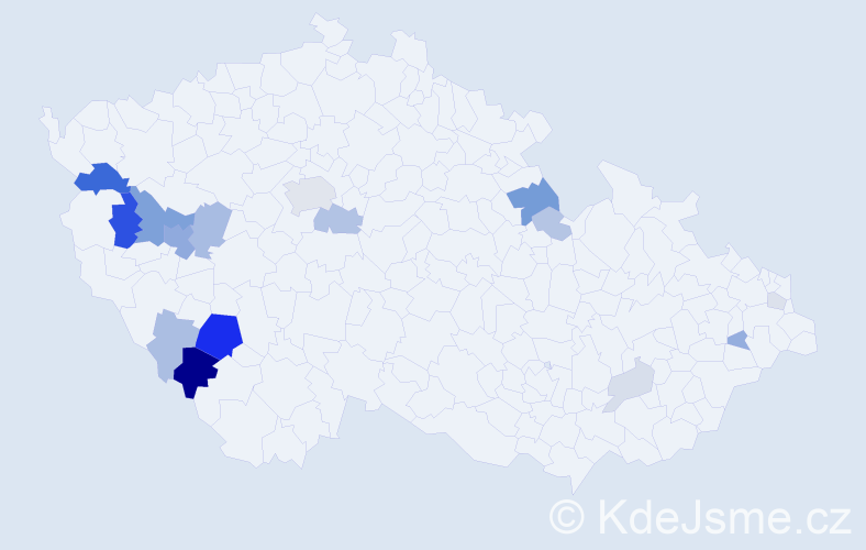 Příjmení: 'Kouřim', počet výskytů 50 v celé ČR