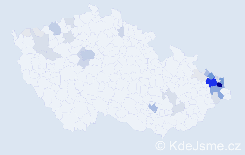 Příjmení: 'Kotula', počet výskytů 163 v celé ČR