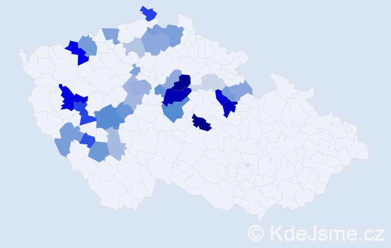 Příjmení: 'Nádeník', počet výskytů 100 v celé ČR