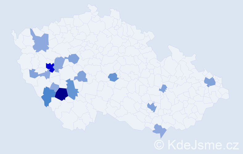 Příjmení: 'Bernad', počet výskytů 42 v celé ČR