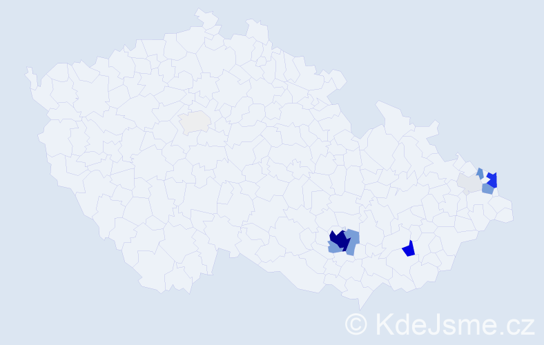 Příjmení: 'Mica', počet výskytů 63 v celé ČR