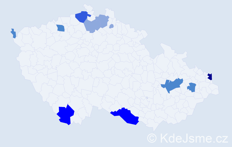 Příjmení: 'Čižmarová', počet výskytů 27 v celé ČR
