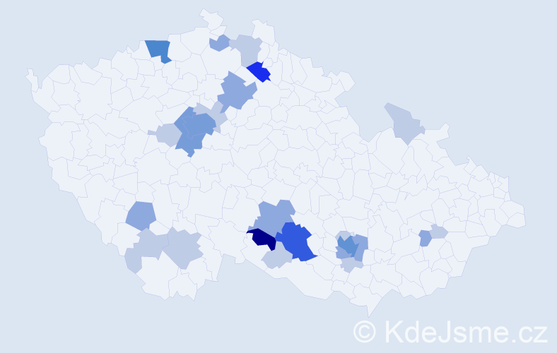 Příjmení: 'Tušer', počet výskytů 60 v celé ČR