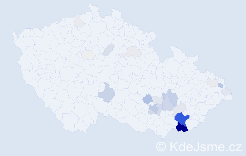Příjmení: 'Páčová', počet výskytů 87 v celé ČR