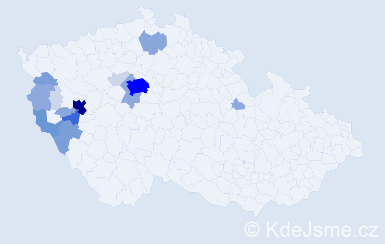 Příjmení: 'Nykles', počet výskytů 60 v celé ČR