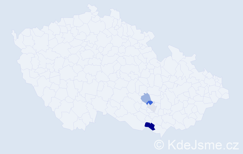 Příjmení: 'Bešter', počet výskytů 18 v celé ČR
