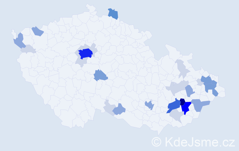Příjmení: 'Lajdová', počet výskytů 87 v celé ČR