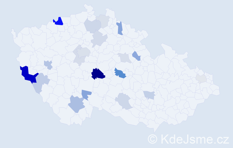 Příjmení: 'Vencelová', počet výskytů 44 v celé ČR