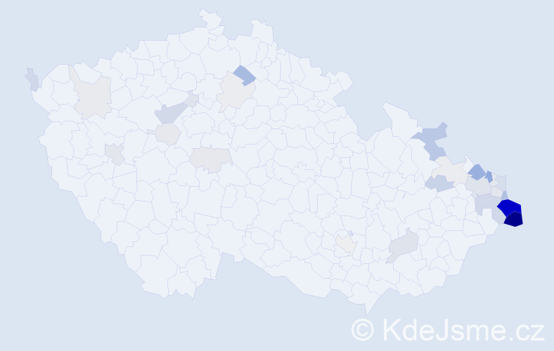 Příjmení: 'Kubiková', počet výskytů 117 v celé ČR