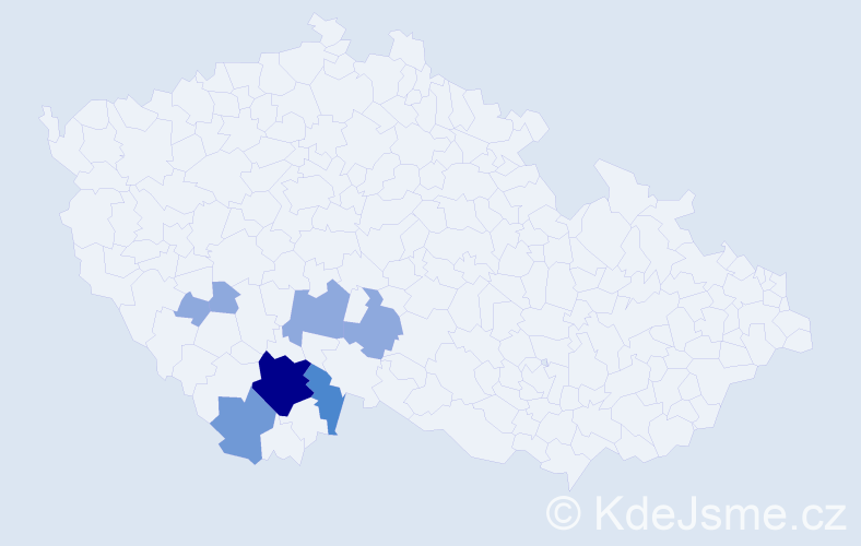 Příjmení: 'Vyžralová', počet výskytů 20 v celé ČR