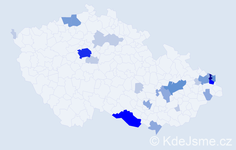 Příjmení: 'Janečko', počet výskytů 67 v celé ČR
