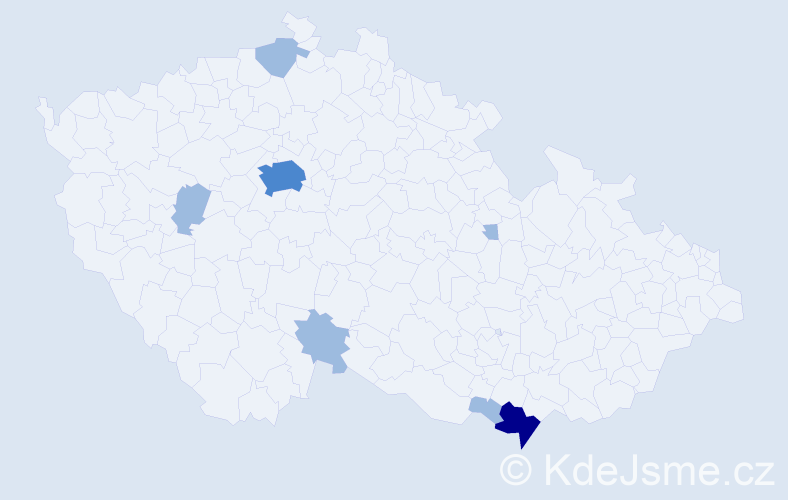 Příjmení: 'Časný', počet výskytů 11 v celé ČR