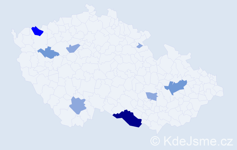 Příjmení: 'Kostrej', počet výskytů 18 v celé ČR