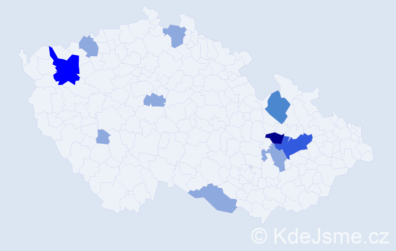 Příjmení: 'Kaksová', počet výskytů 20 v celé ČR