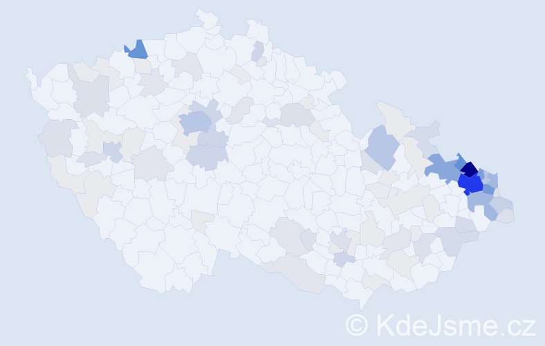 Příjmení: 'Kocur', počet výskytů 390 v celé ČR