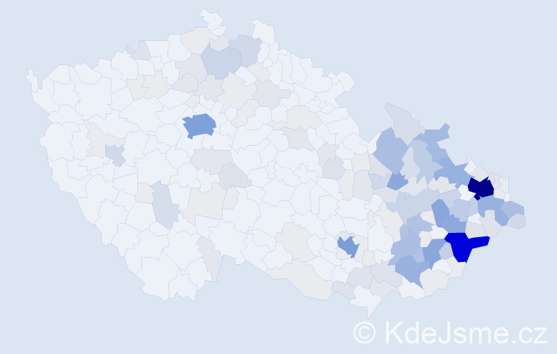 Příjmení: 'Podešva', počet výskytů 533 v celé ČR