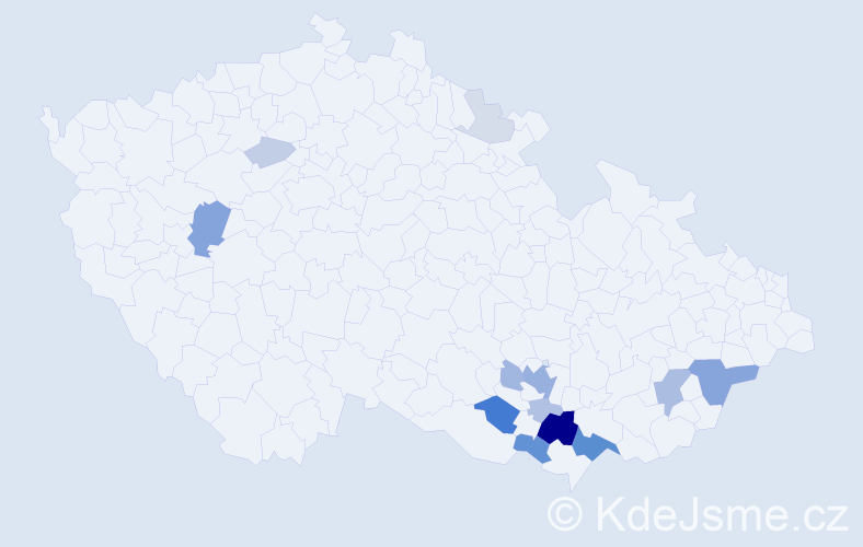 Příjmení: 'Cvan', počet výskytů 46 v celé ČR