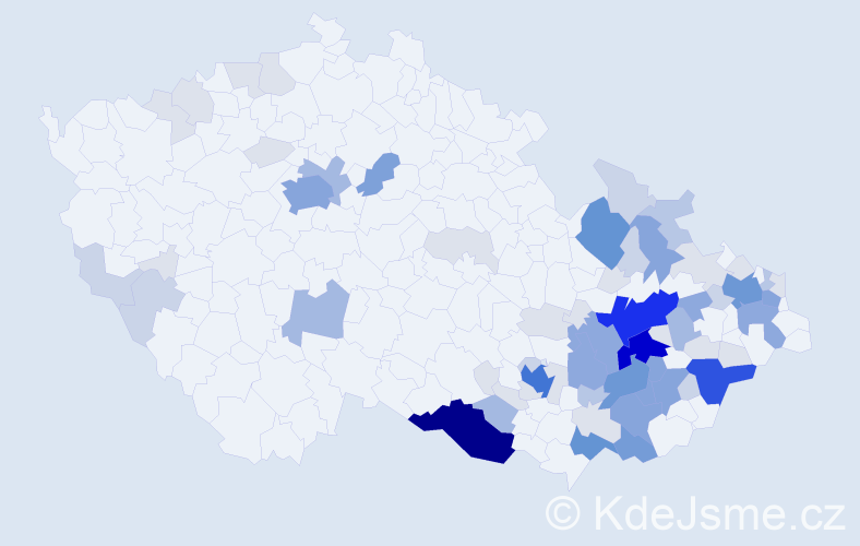 Příjmení: 'Bartoník', počet výskytů 271 v celé ČR