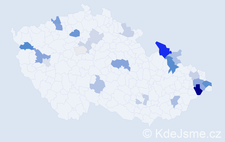 Příjmení: 'Babjáková', počet výskytů 47 v celé ČR