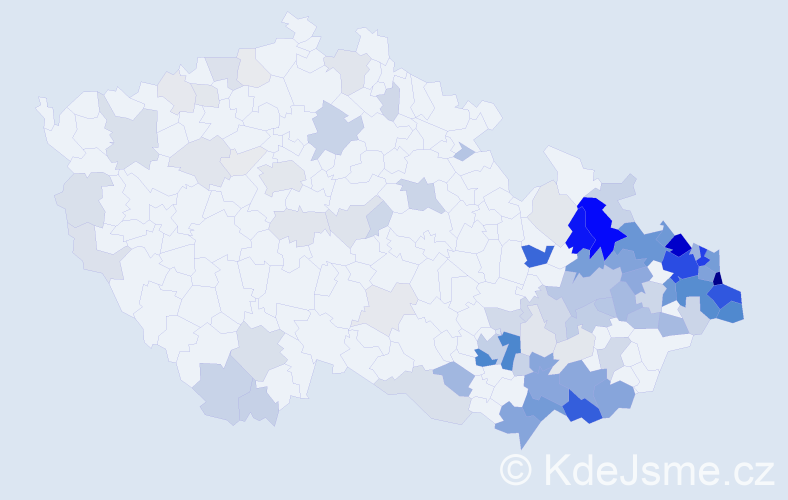 Příjmení: 'Kaluža', počet výskytů 437 v celé ČR