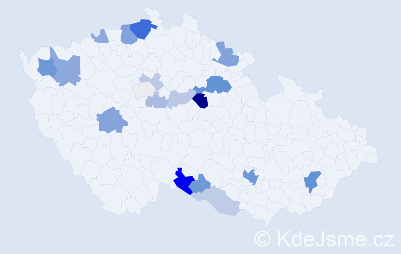 Příjmení: 'Klemerová', počet výskytů 48 v celé ČR