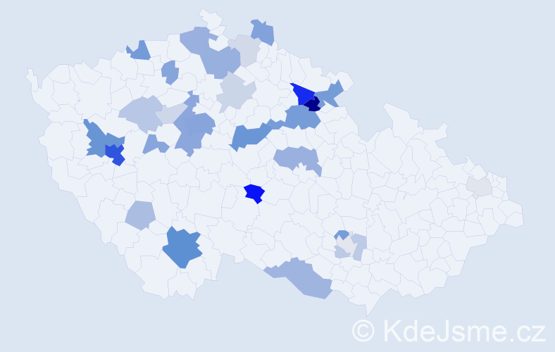 Příjmení: 'Modrý', počet výskytů 92 v celé ČR
